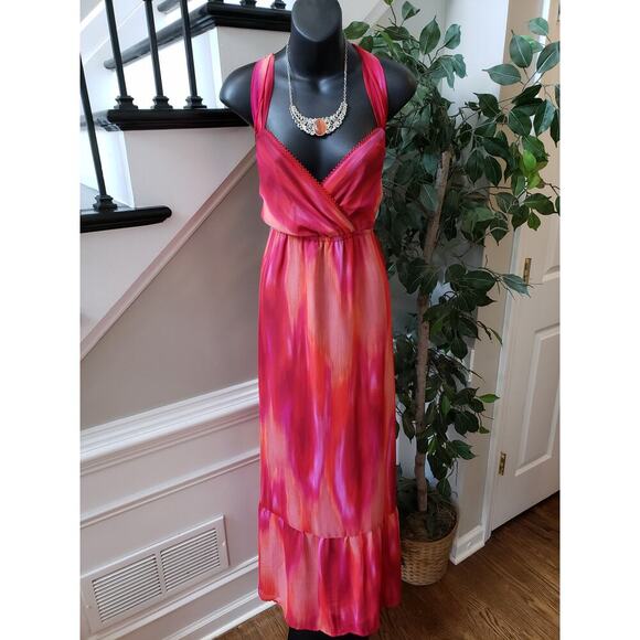 A.N.A Long Maxi Dress Women's Size XL Multi Tie Dye Cinch Waist Back Wrap V Neck - Picture 10 of 14